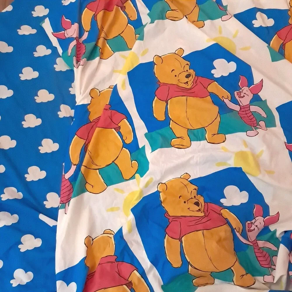 Vintage Winnie The Pooh Twin Sheet Set Fitted & Flat Piglet Disney clouds 1990s